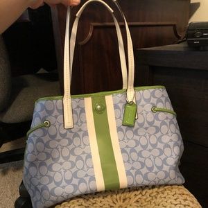 *** Coach *** Blue and Green and White Large Tote